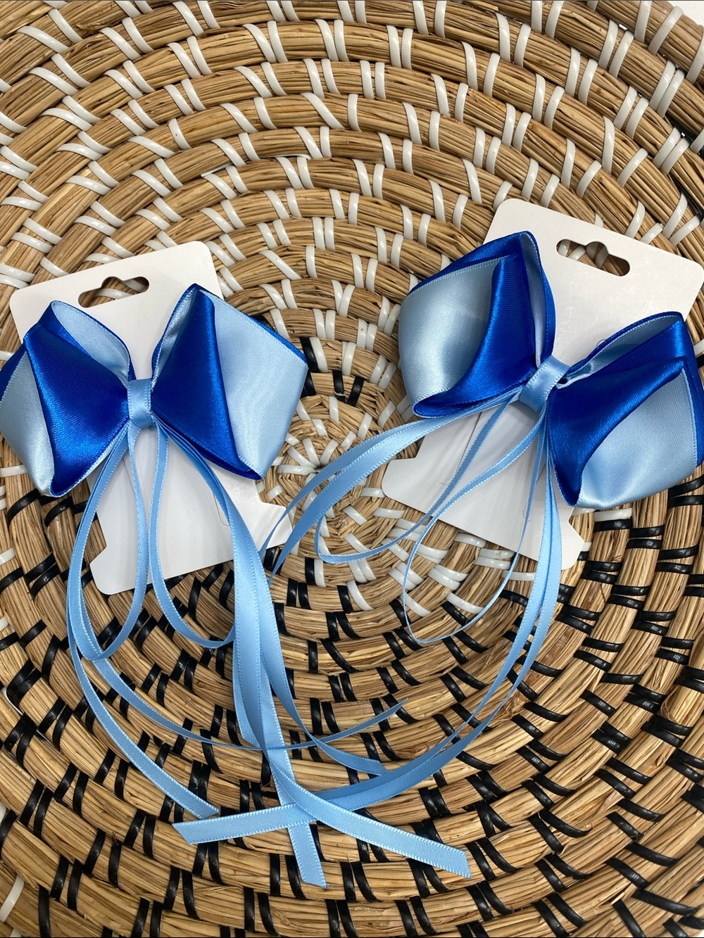 Blue Satin Ribbon Hair Bows